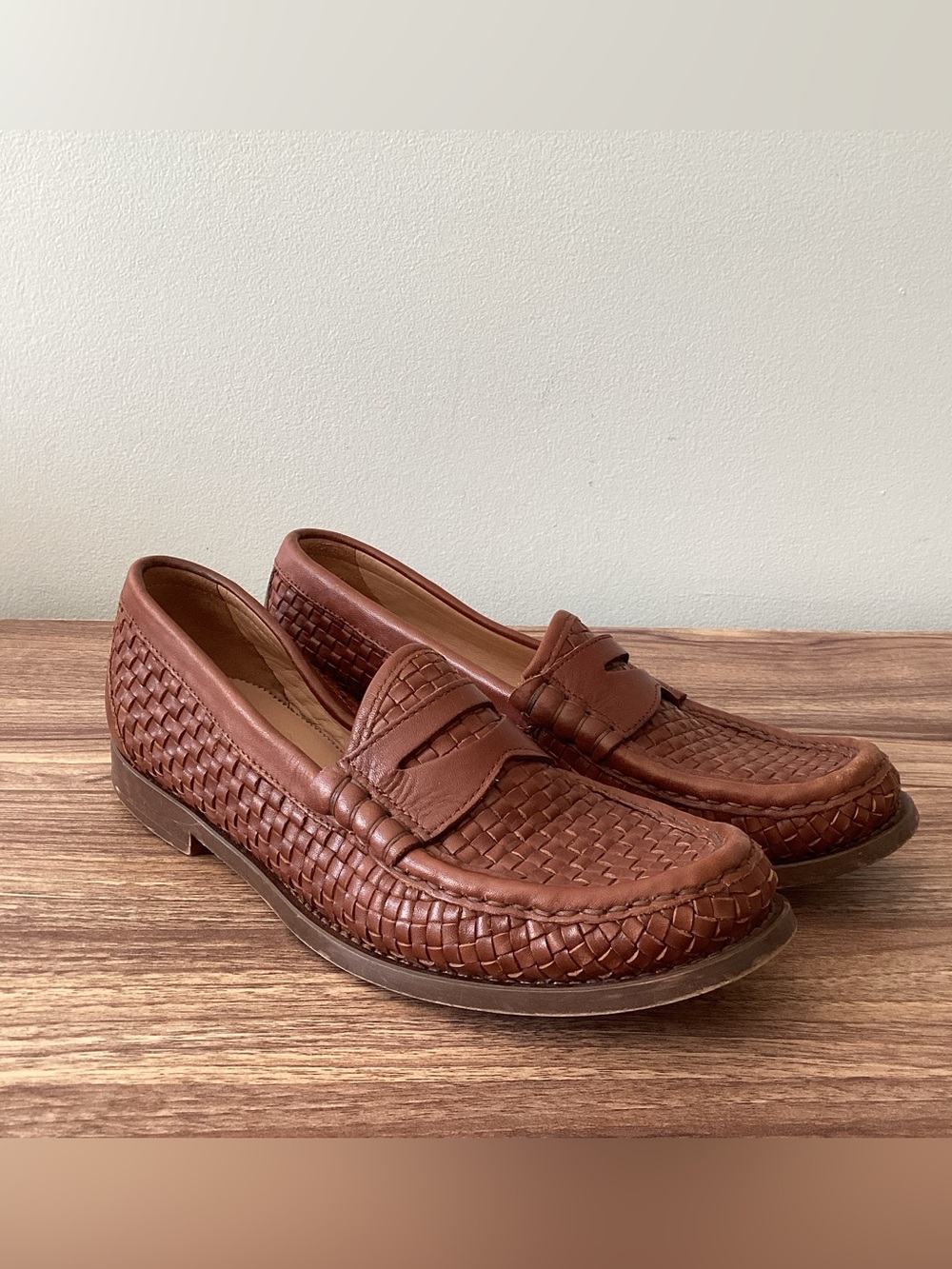 J.Crew Winona Woven Leather Penny Loafers – Women’s Size 8.5 – Cognac Brown